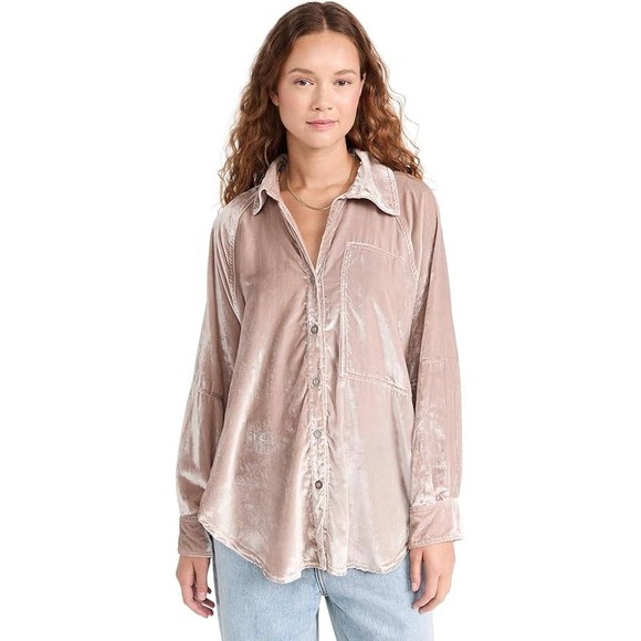 Free People Tops - We The Free Cottagecore Champagne Oversized Night Skies Velvet Shirt Boho Y2K M